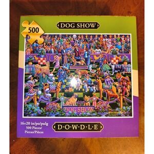 NIB Dowdle 500 Piece Jigsaw Puzzle 16 x 20 Dog Show Folkart Contest Dogs Animals